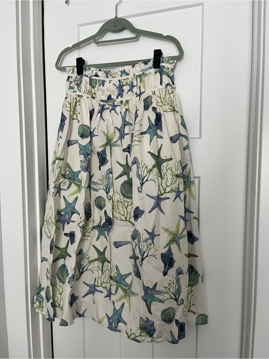 En Saison Dresses & Skirts - En Saison Cream A-Line Skirt with Blue and Green Sea Life Print